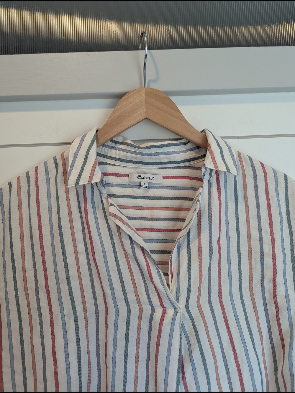 Madewell Park Popover Collared Shirt Size Large Rainbow Stripe 100% Cotton - Picture 2 of 7